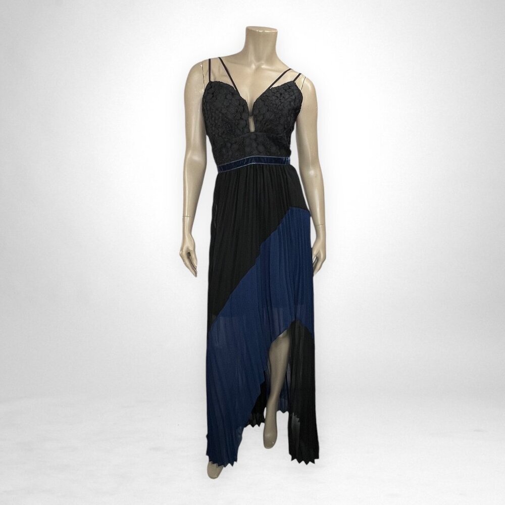 FOXIEDOX XL Blue Nealea Pleated Chiffon Maxi Gown Formal Dress Evening Holiday
